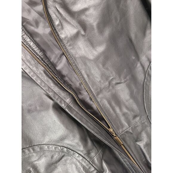 Vintage Anne Klein L Black Leather 90's inspired Coat Jacket Oversized Fit - Picture 6 of 7